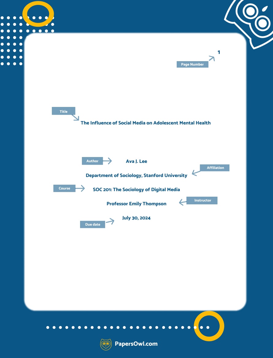 student cover page in APA example