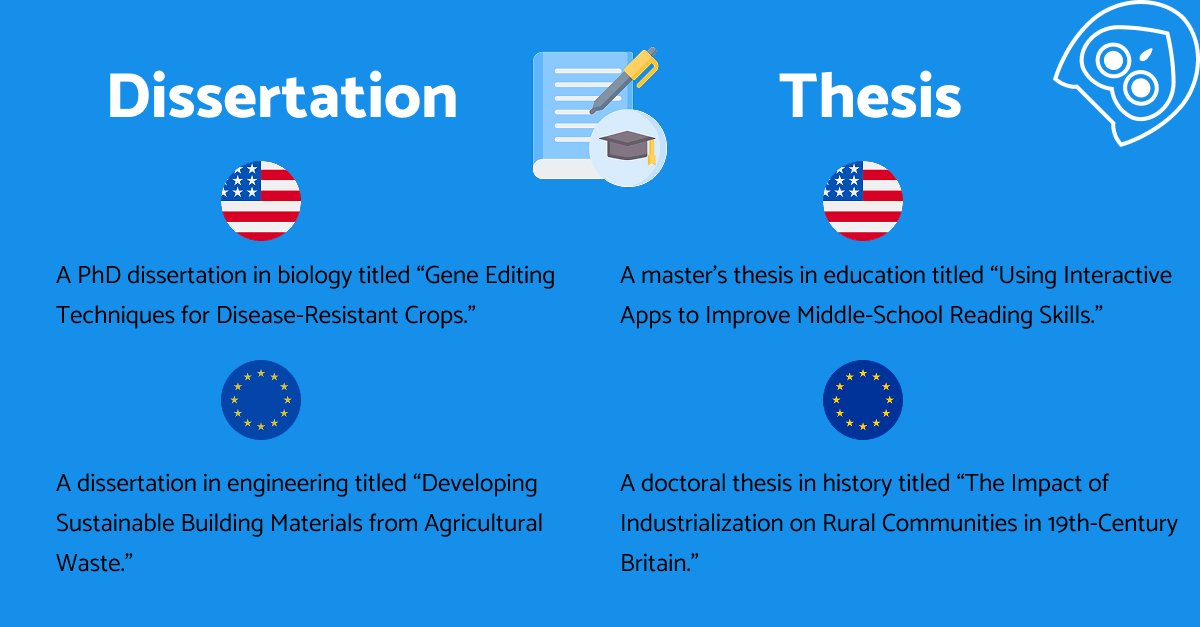 Comparison between dissertation and thesis examples in the US and EU