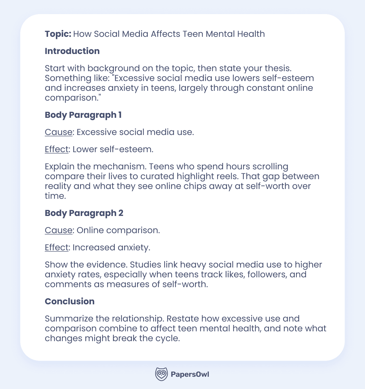 Outline example for a cause and effect essay on how social media affects teen mental health