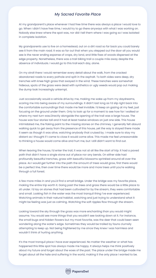 Example of a memoir essay titled My Sacred Favorite Place