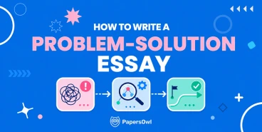 Diagram showing the process of identifying a problem, analyzing it, and finding a solution for a problem-solution essay.